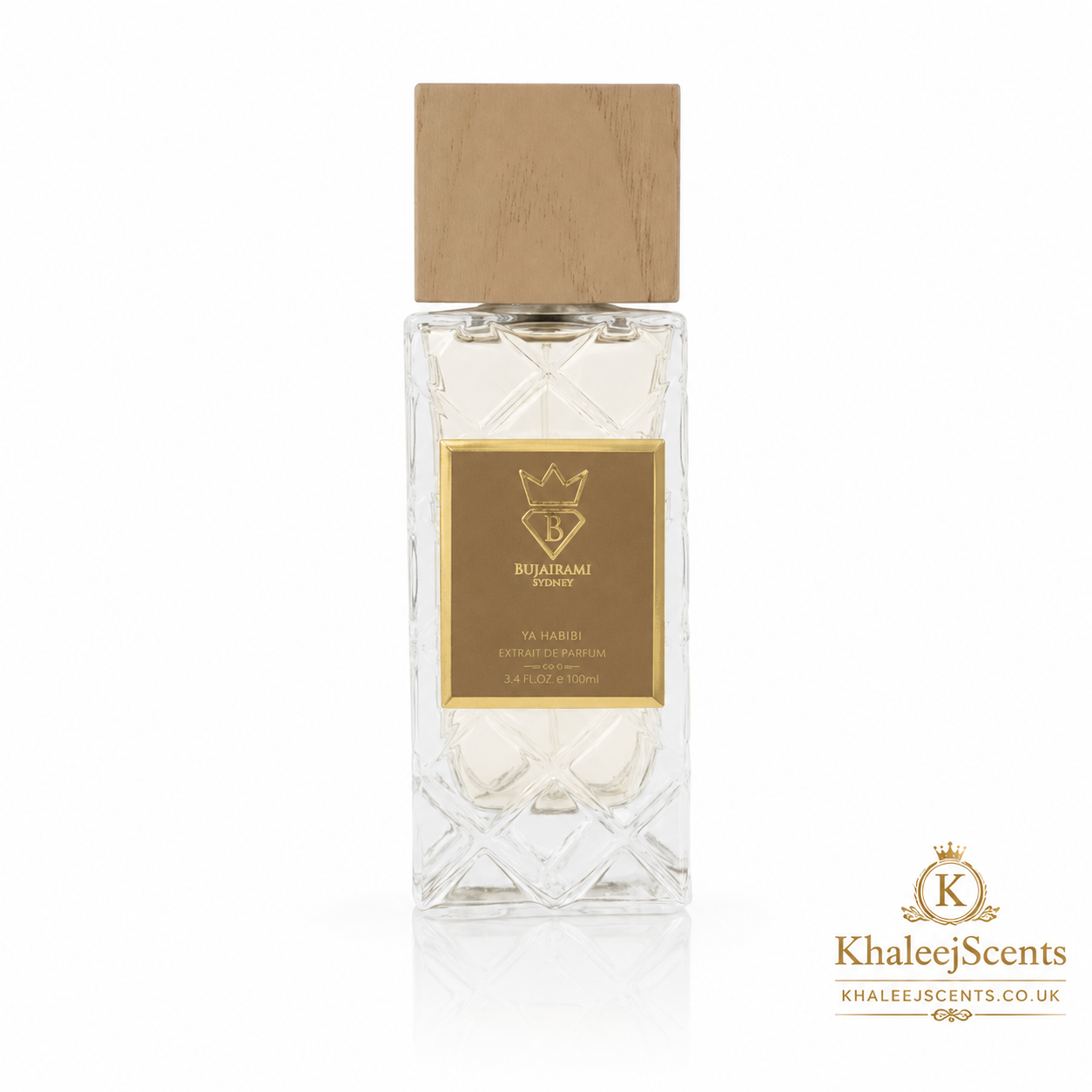 Bujairami Ya Habibi Extrait de Parfum 100ml bottle, a dark amber oud perfume with mandarin, incense and labdanum