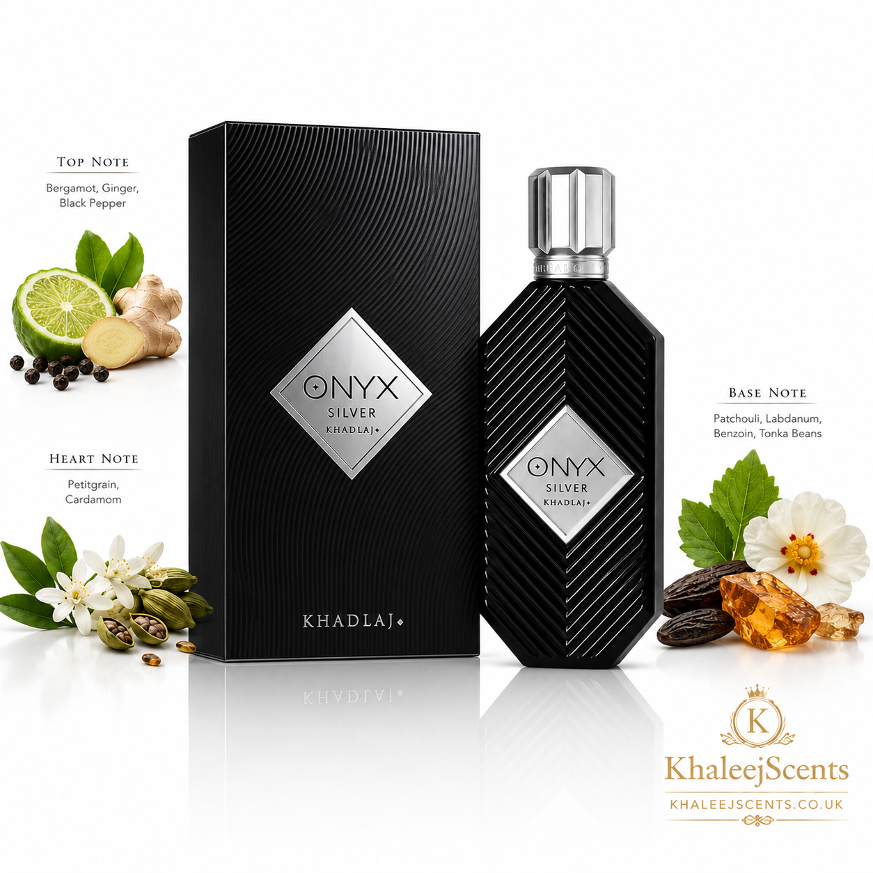 Khadlaj Onyx Silver Eau de Parfum 100ml bottle, alternate view