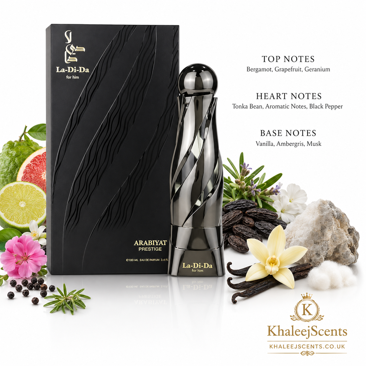La Di Da Perfume For Him by Arabiyat Prestige | Grapefruit Tonka Musk - Image 3