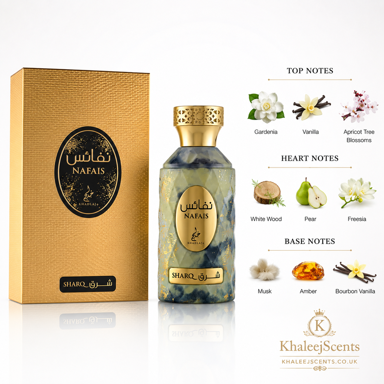 Khadlaj Nafais Sharq Eau de Parfum 100ml Gardenia Pear Vanilla - Image 3