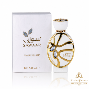 Khadlaj Sawaar Vanille Blanc Extrait de Parfum 100ml bottle and box, the viral unisex powdery woody vanilla perfume sold in the UK