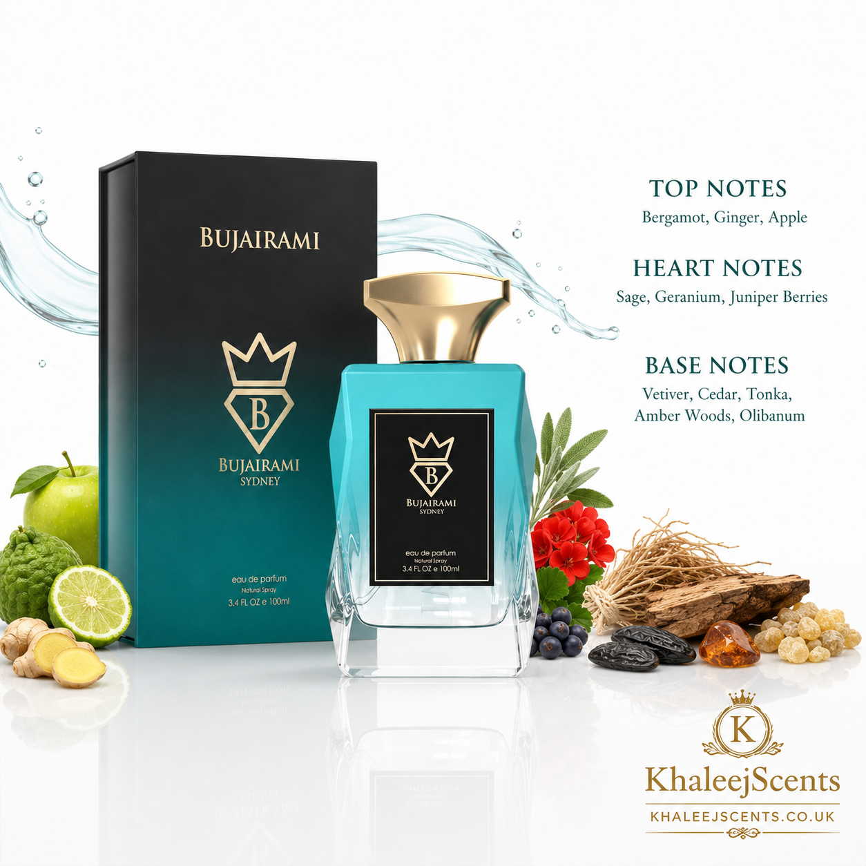 Bujairami Sweet Escape fragrance notes pyramid: sugar cane top, vanilla and tonka bean heart, benzoin and musk base