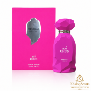 Arabiyat Prestige Uhud Eau de Parfum 100ml, a sweet gourmand perfume with caramel, honey, raspberry and creamy vanilla